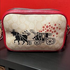 Coach Red and Cream Carriage Crossbody Bag Lunar Oxen